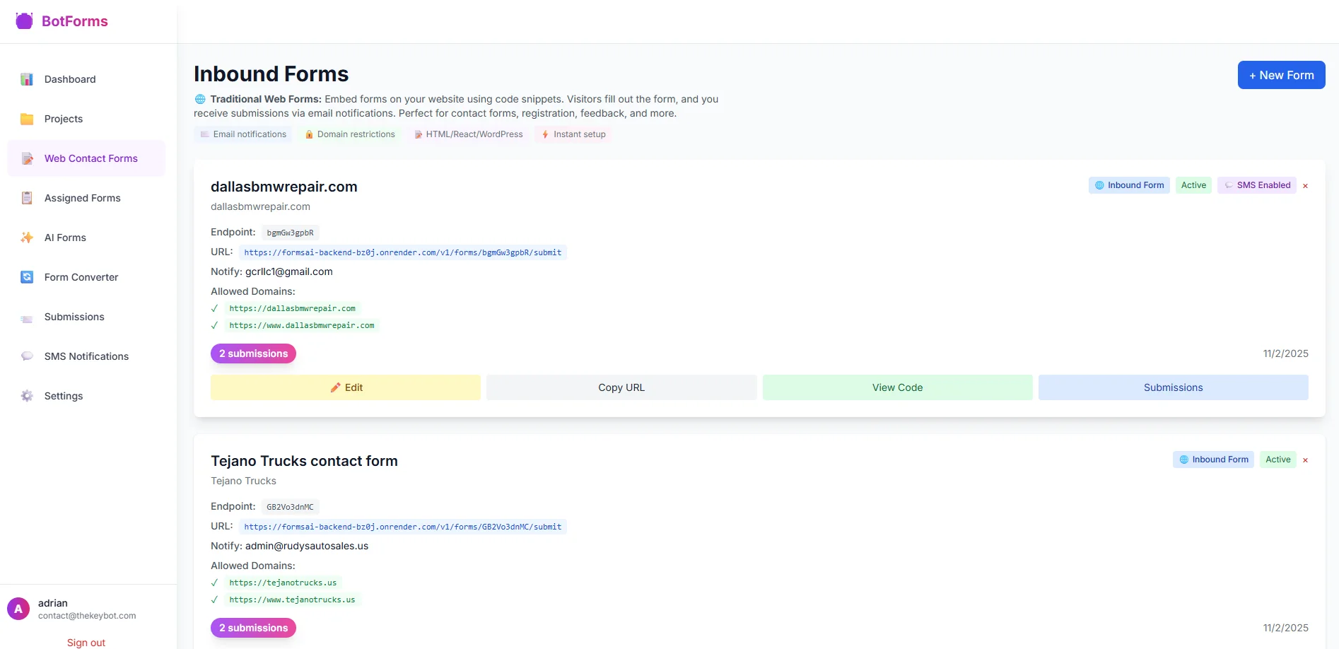 Drag and drop form builder interface with customizable fields